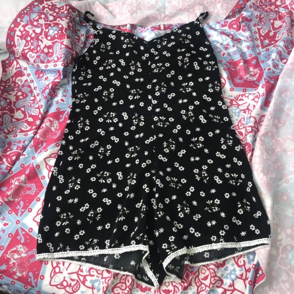 Romper floral zipper adjustable straps